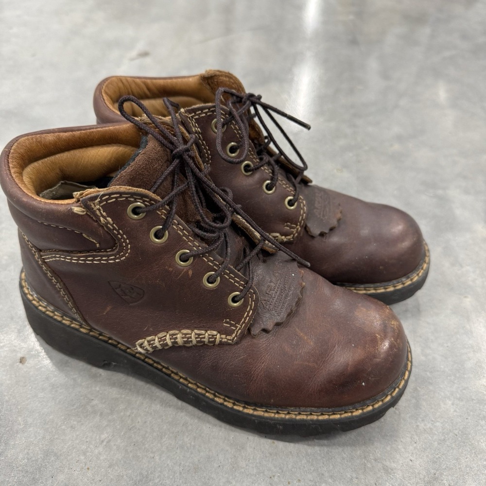 Ariat Womens 6.5B Brown Leather Lace Up Ankle Boots Western Work 10001234